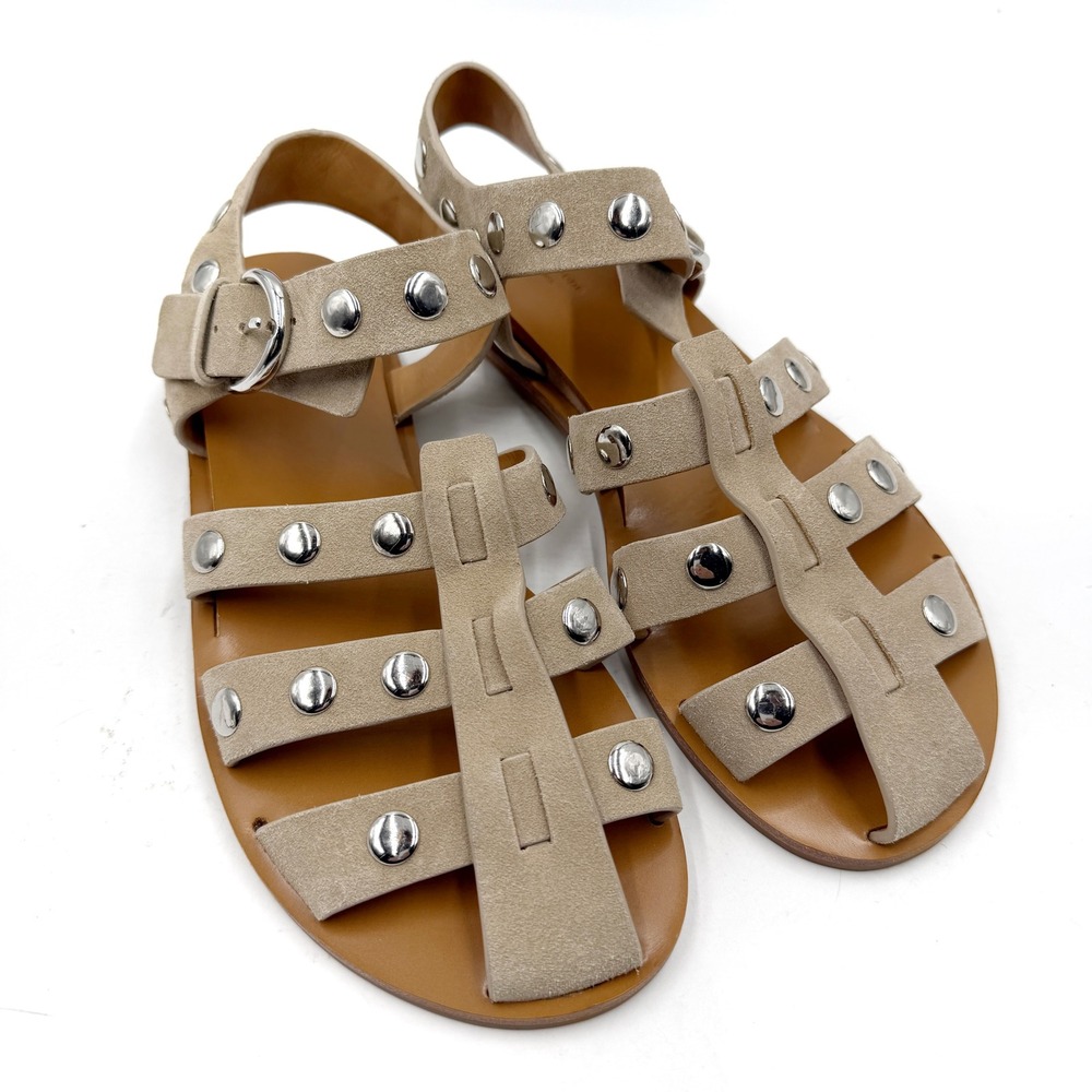 Rag & Bone Beau Fisherman Sandals Studded Gladiator Beige Leather Sz 40 / 10